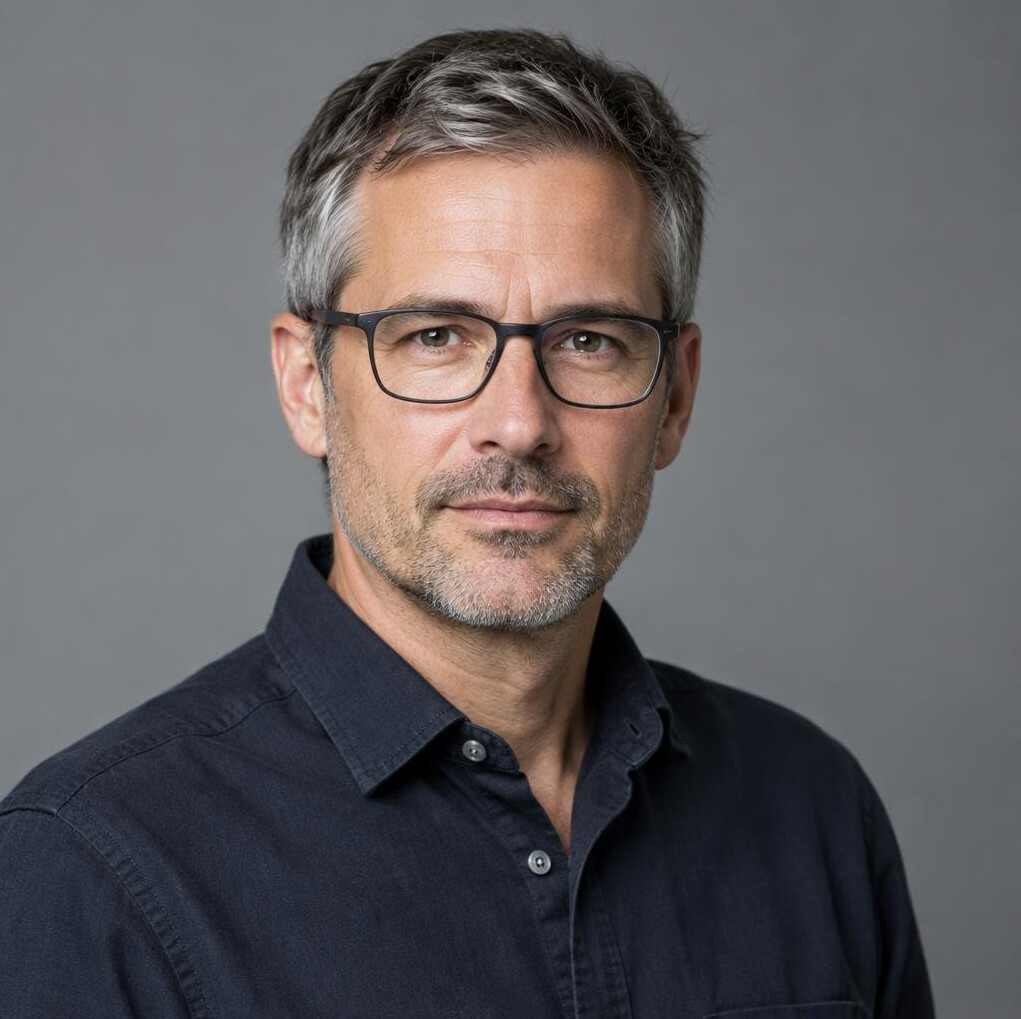 Studio portrait of a Swiss male investigative reporter