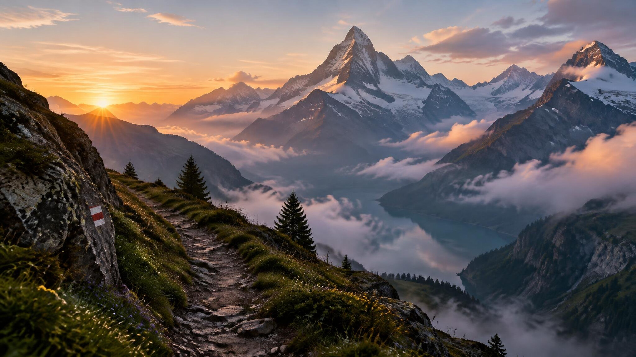 swiss mountains at dawn